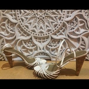 BCBGirls white strappy cork double ankle straps 🤍